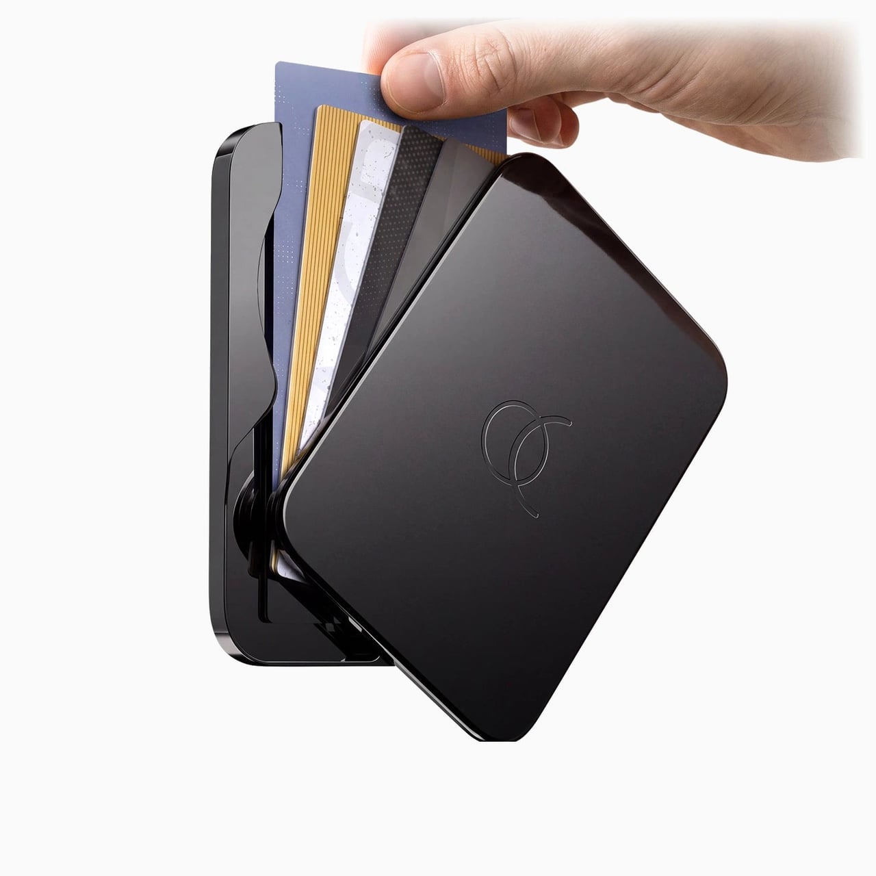 Arc Vault in Onyx Black with its cards fanned out - Luxe Digital