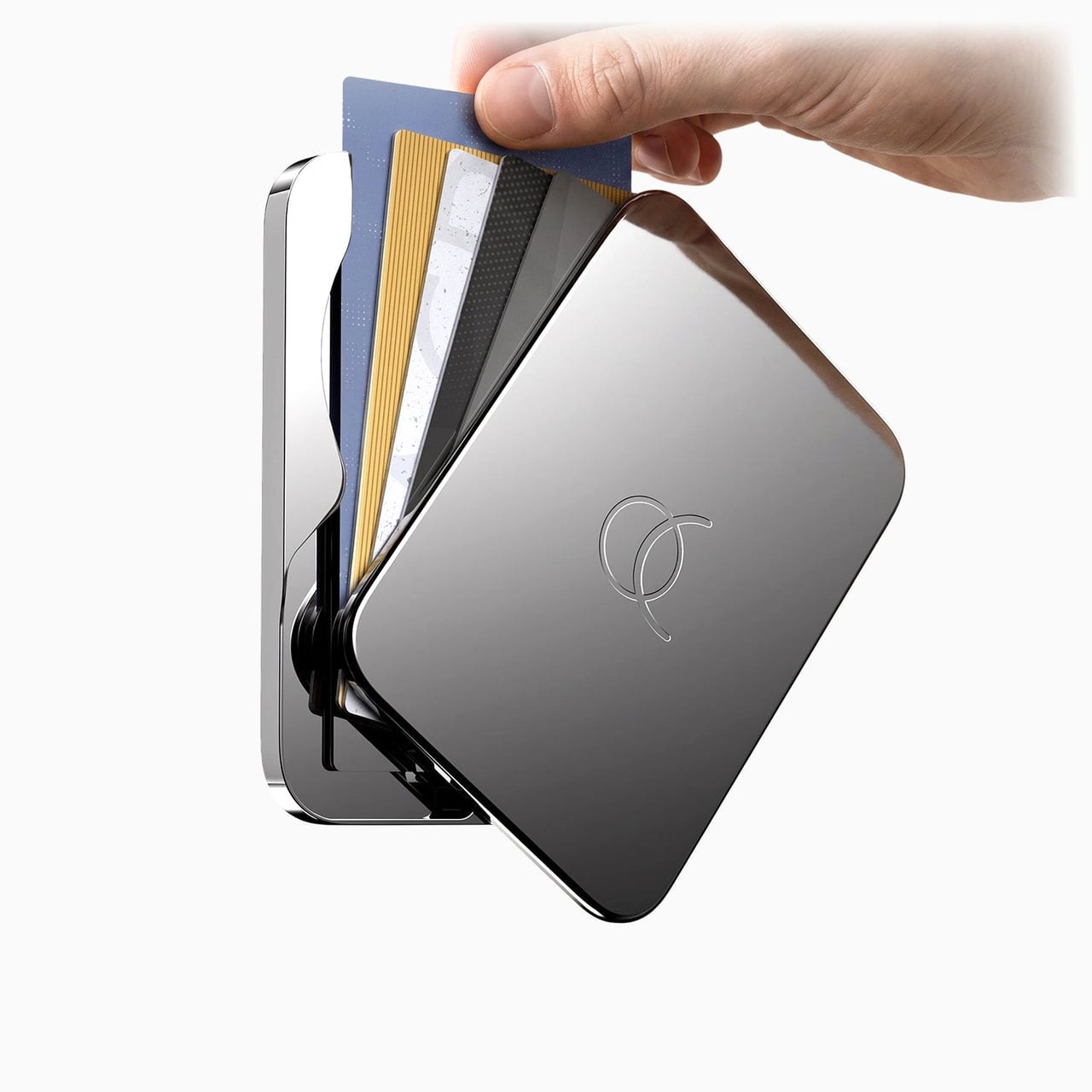 Arc Vault in Silver with its cards fanned out - Luxe Digital