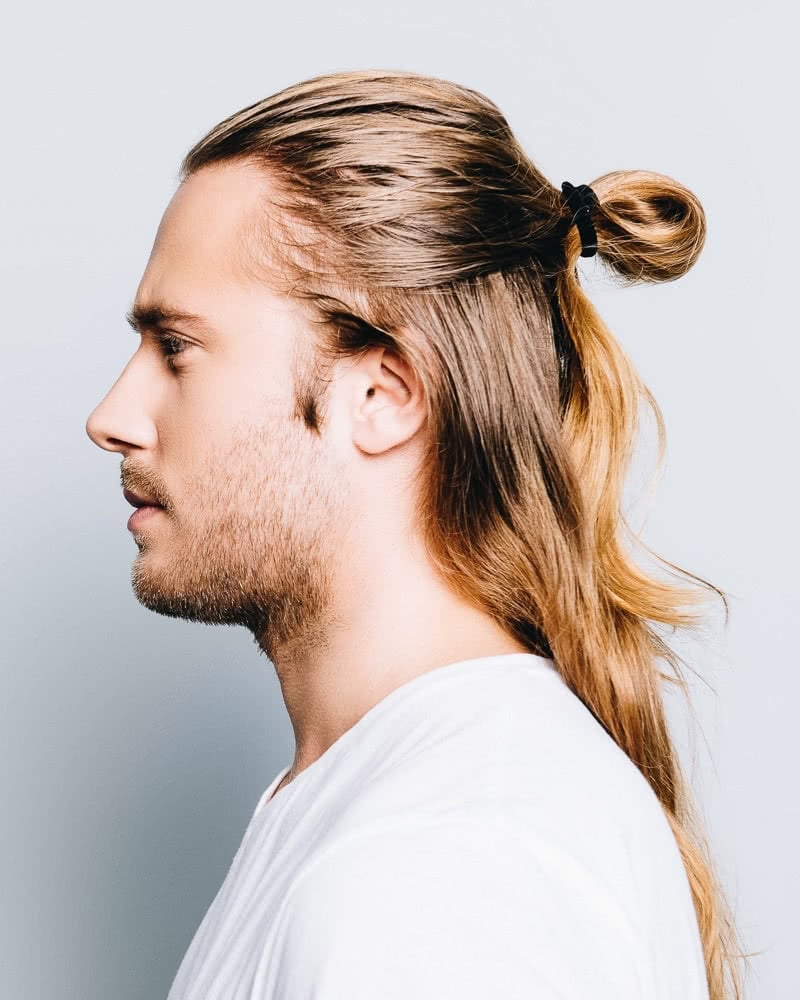 best long hairstyles men half up - Luxe Digital