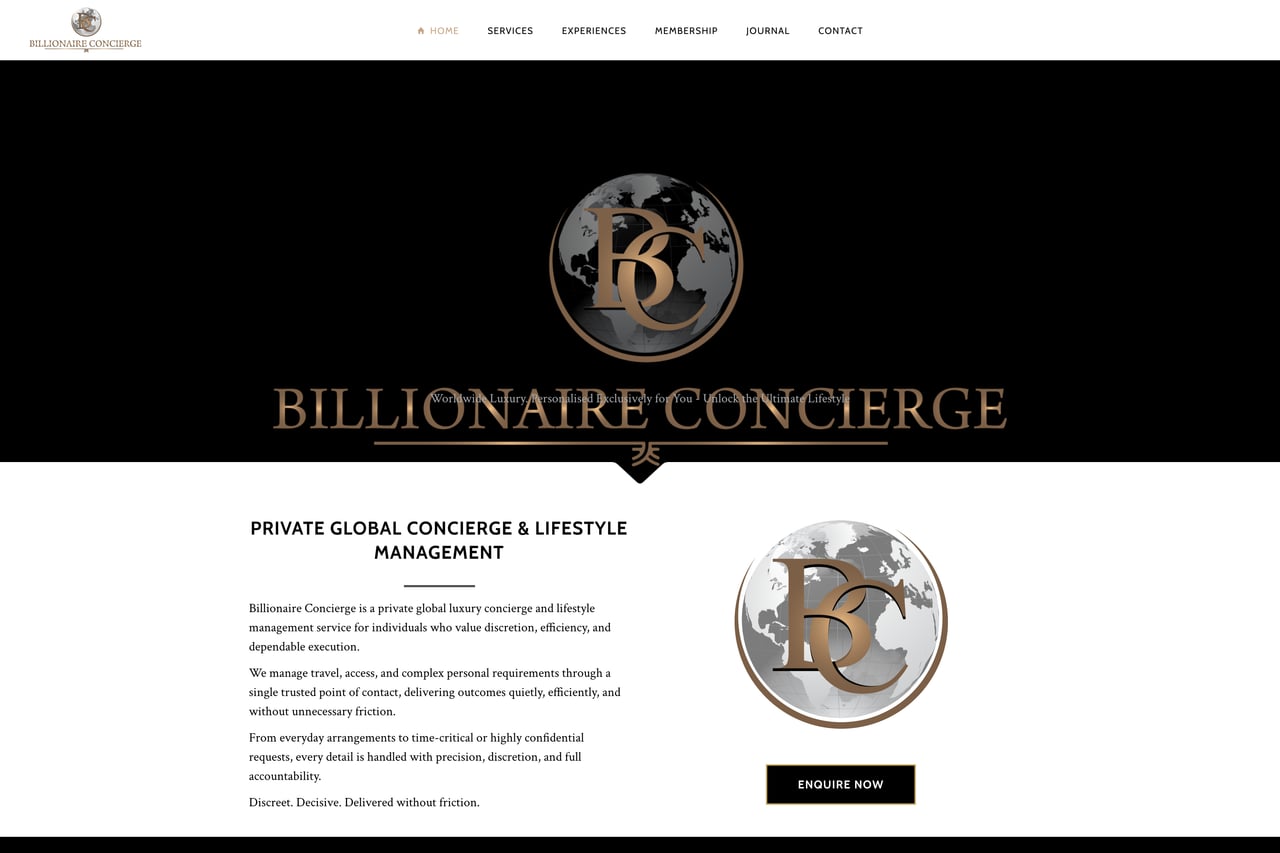The Billionaire Concierge homepage