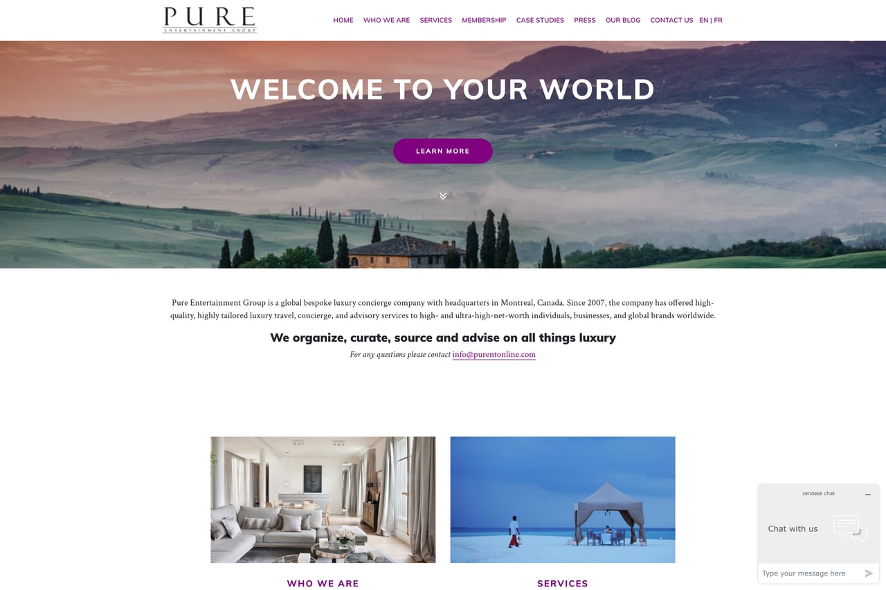 Pure Entertainment Group homepage