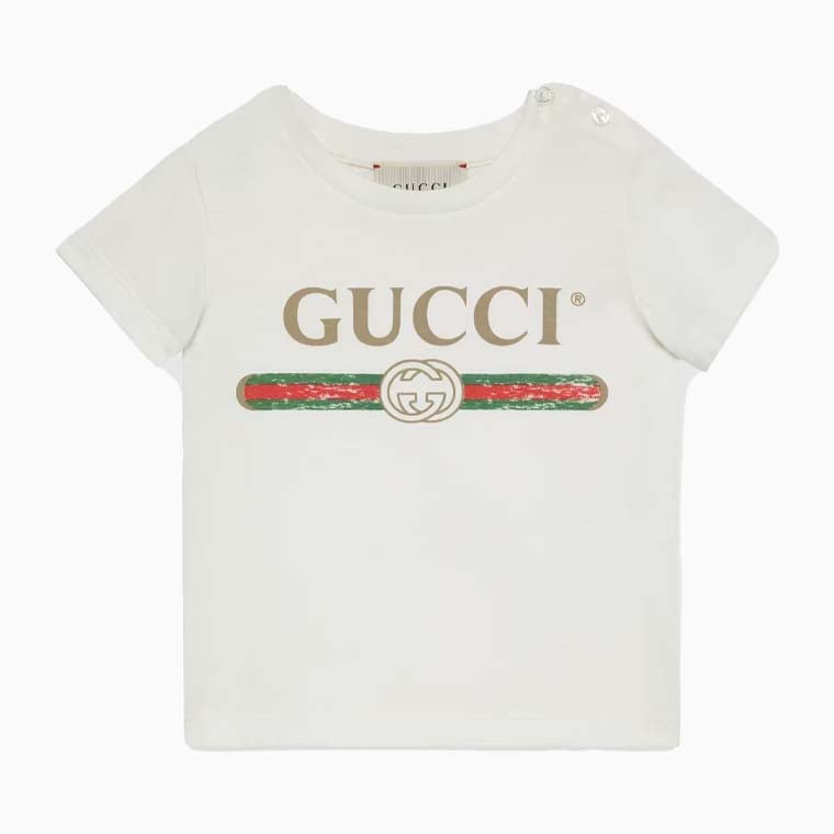 best luxury gift guide kids ideas gucci baby t shirt with gucci logo - Luxe Digital