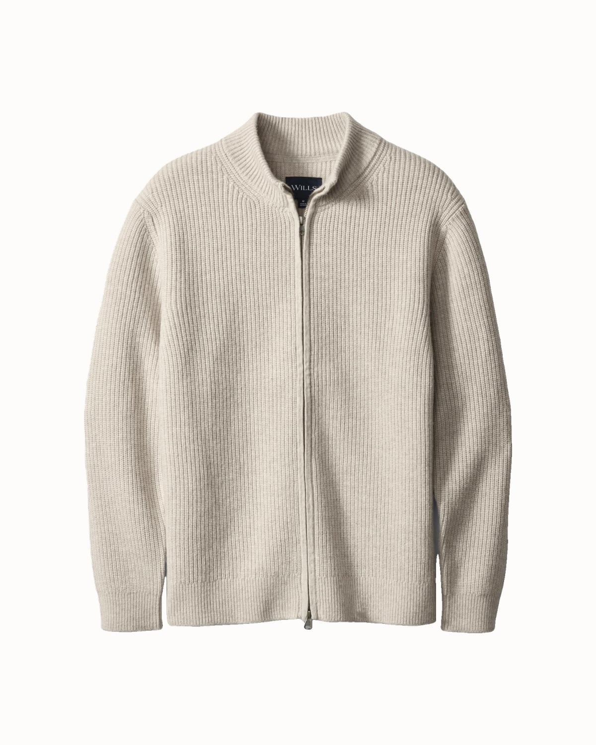 Wills cotton cashmere zip-up cardigan in heather oat - Luxe Digital