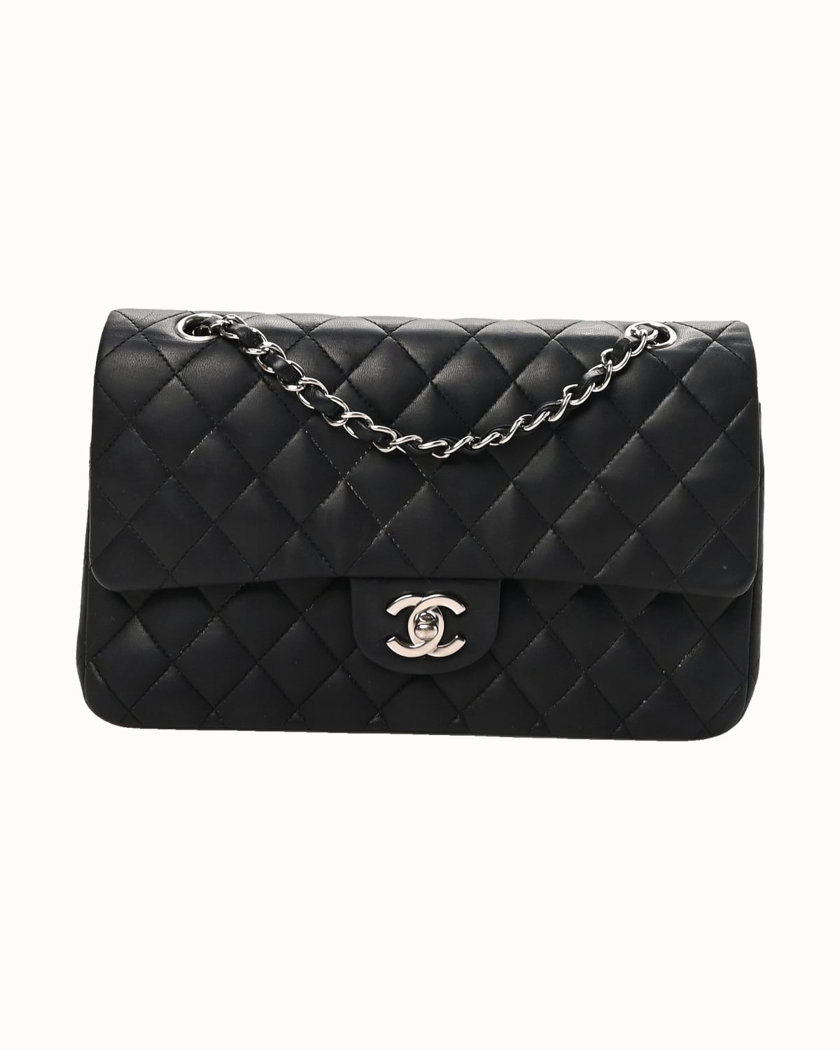 Chanel Classic medium flap bag in black lambskin - Luxe Digital