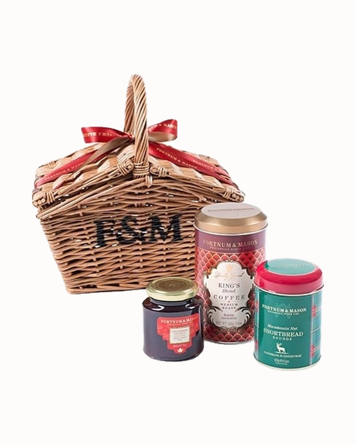 Fortnum & Mason wicker hamper with tea and biscuit tins - Luxe Digital