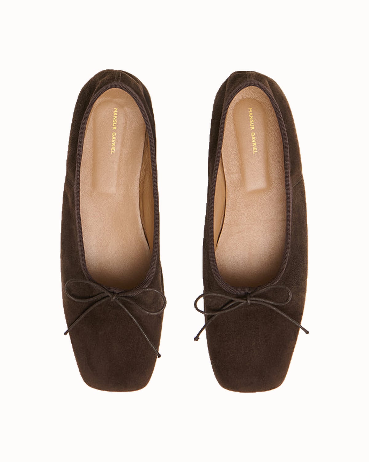Mansur Gavriel square toe ballerina flats in espresso suede - Luxe Digital