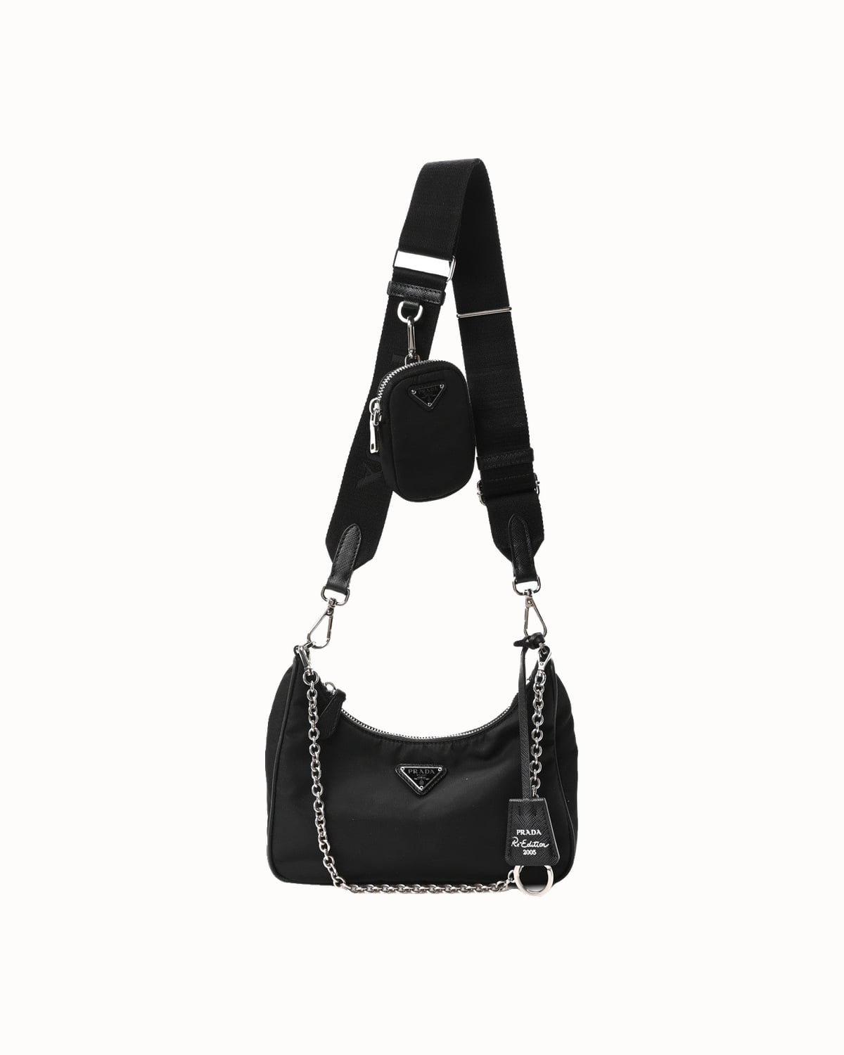 Prada Re-Edition 2005 nylon shoulder bag in black - Luxe Digital