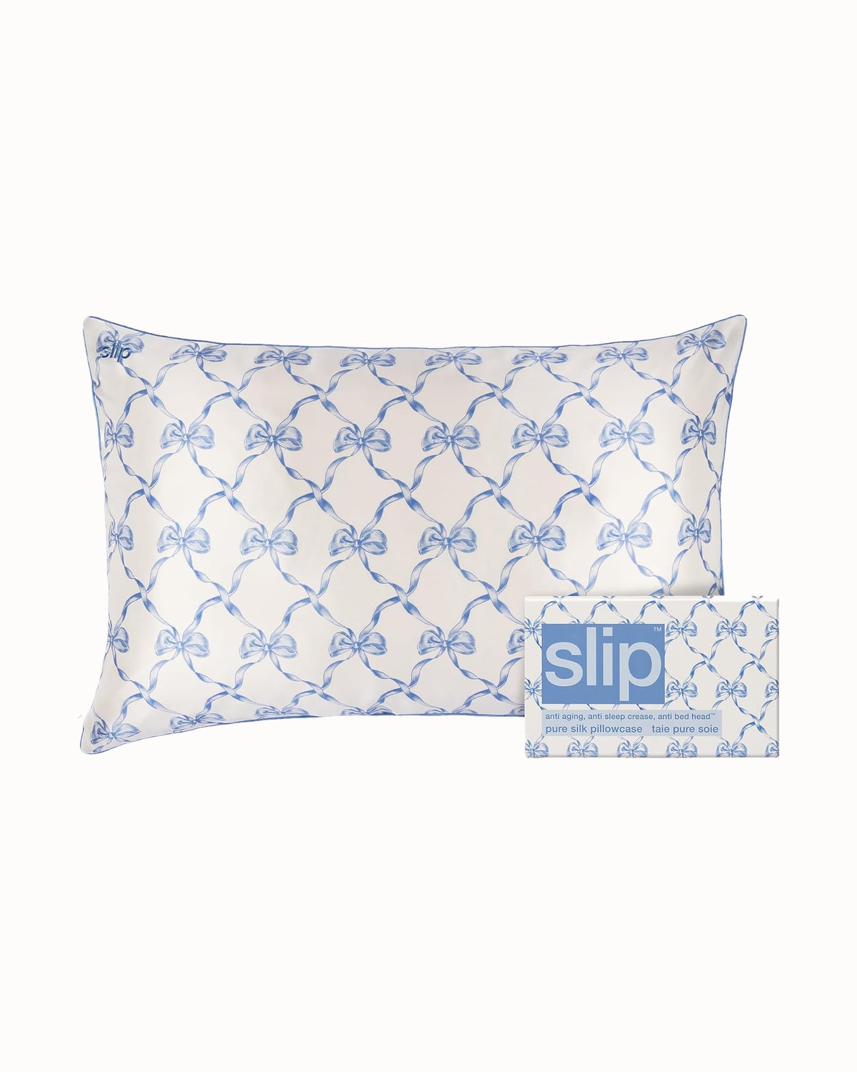 Slip pure silk pillowcase with a bow print - Luxe Digital