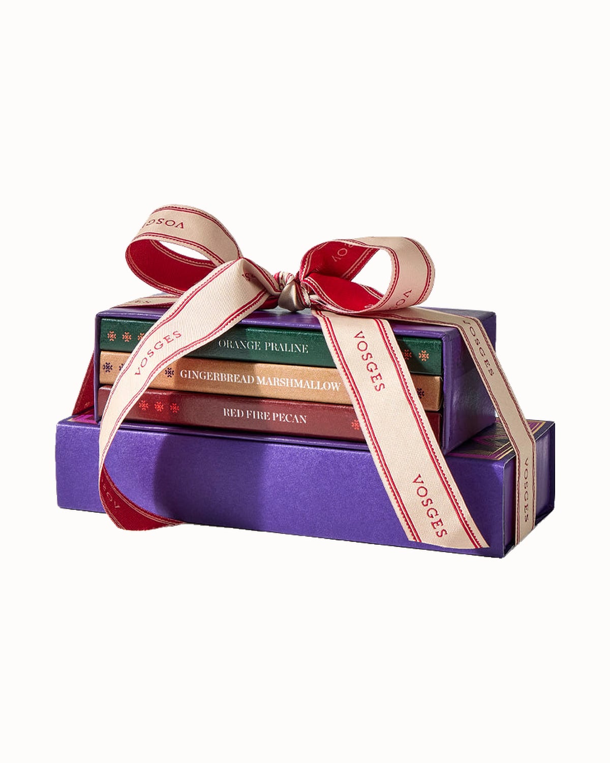 Vosges Snowbound Little Gift chocolate bars tied with a ribbon - Luxe Digital