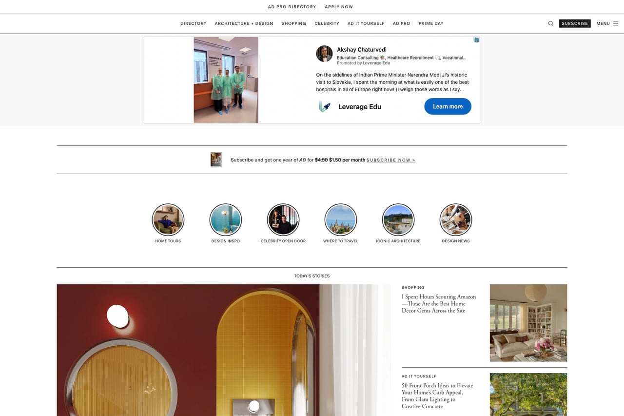 Architectural Digest homepage