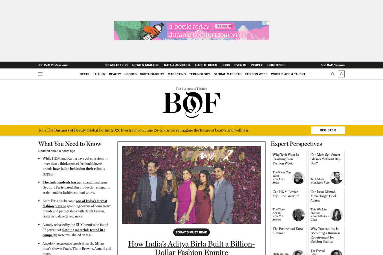 Business of Fashion homepage