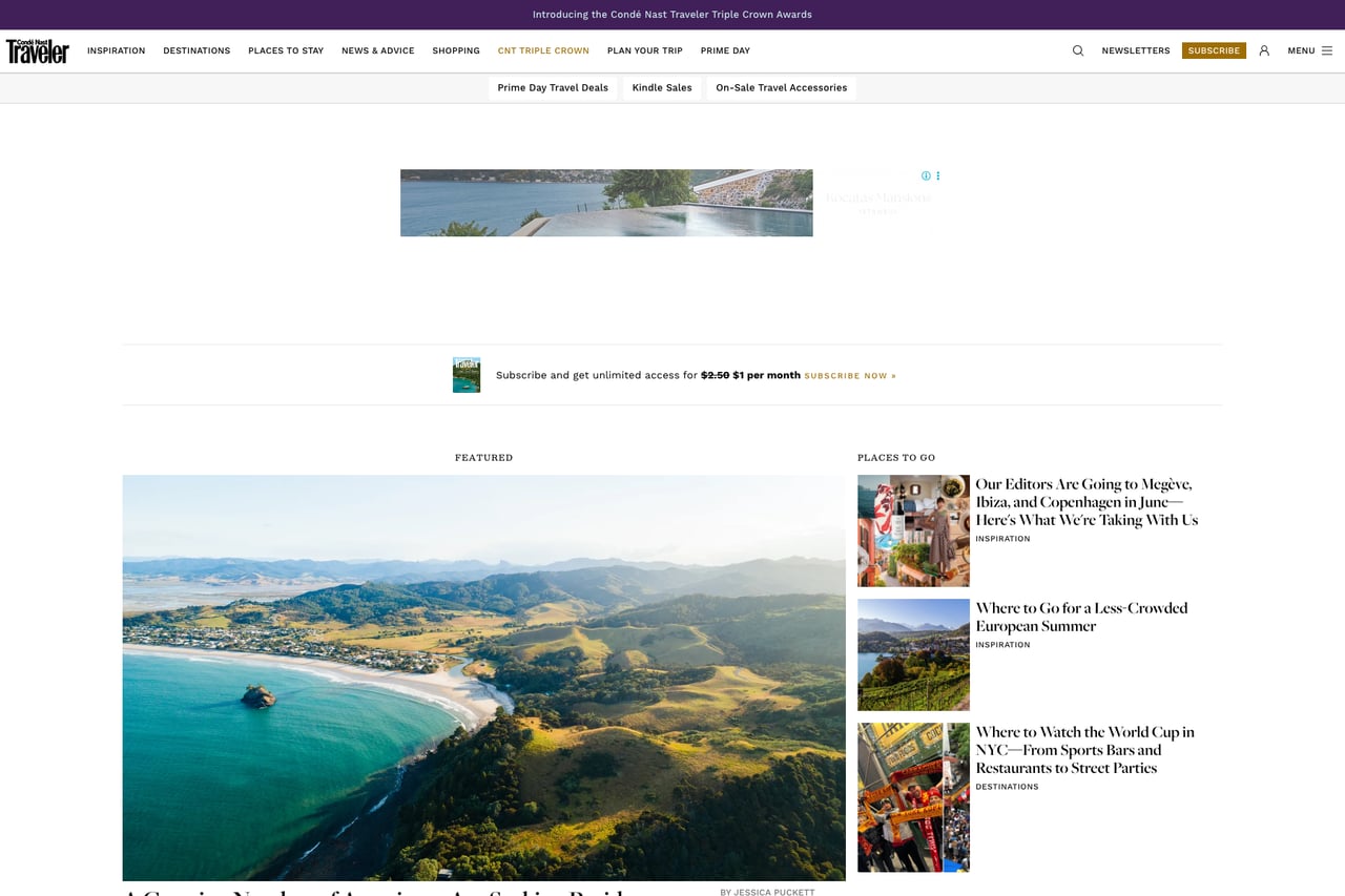Condé Nast Traveler homepage