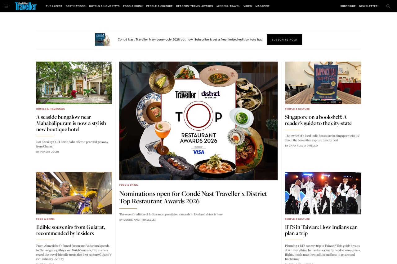 Condé Nast Traveller India homepage