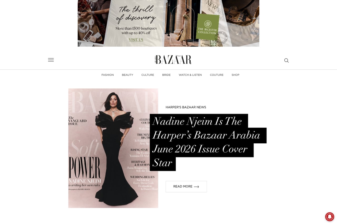 Harper's Bazaar Arabia homepage