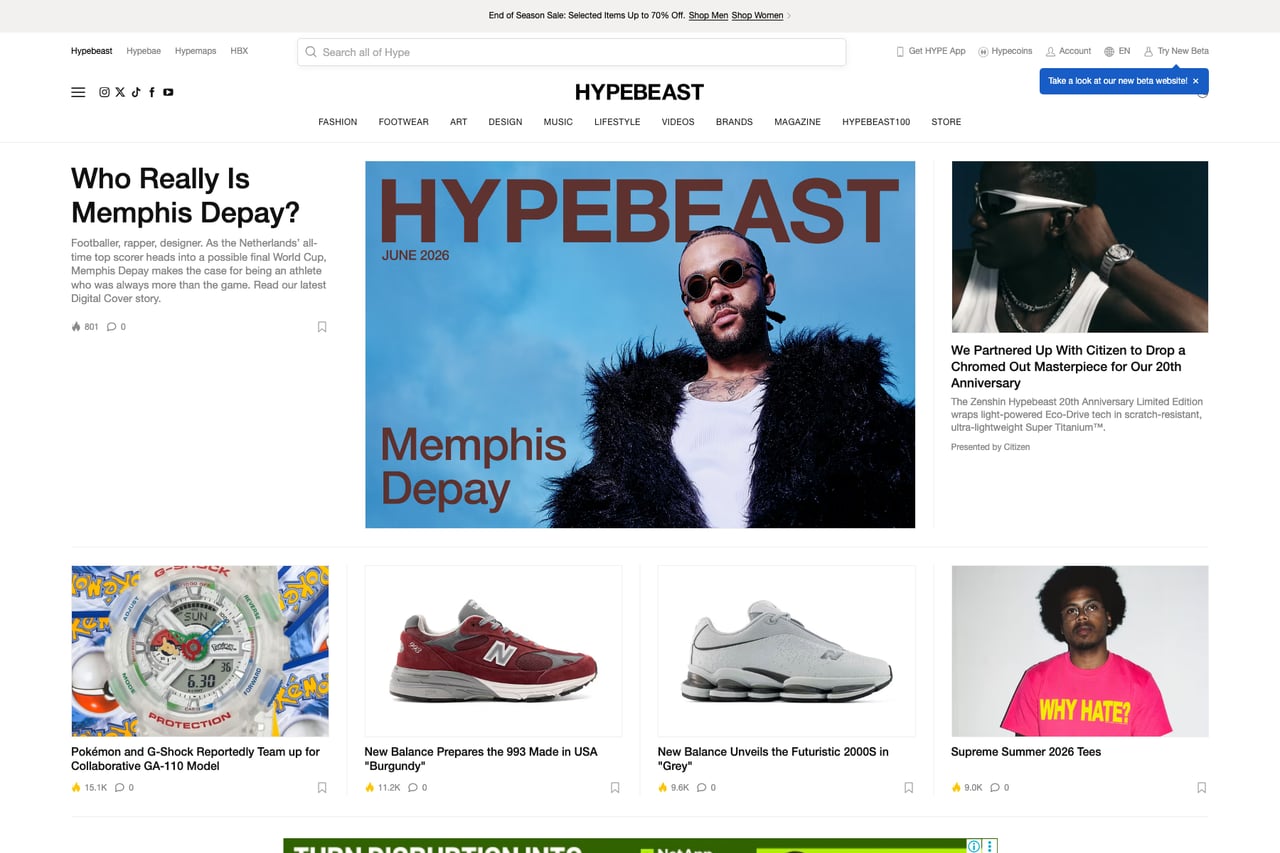 Hypebeast homepage