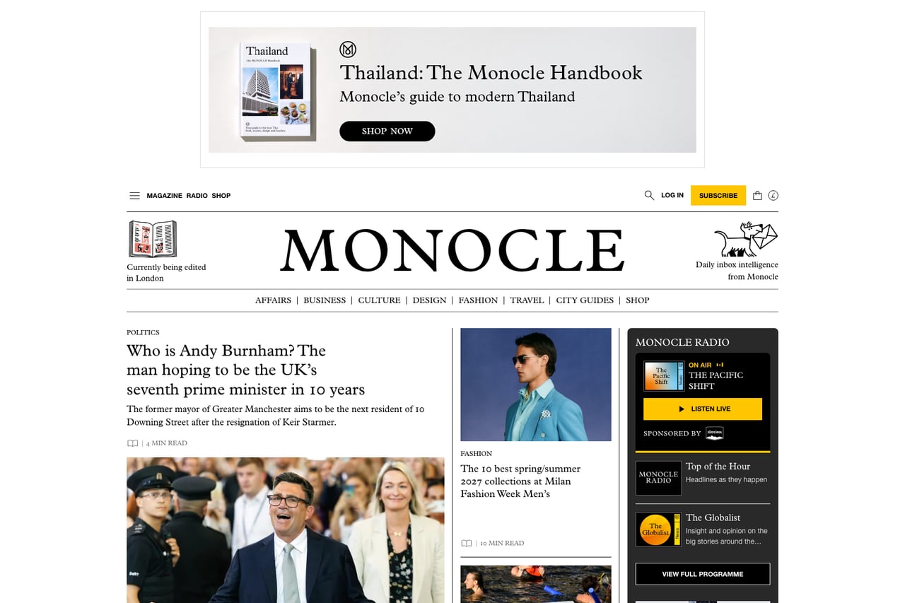 Monocle homepage
