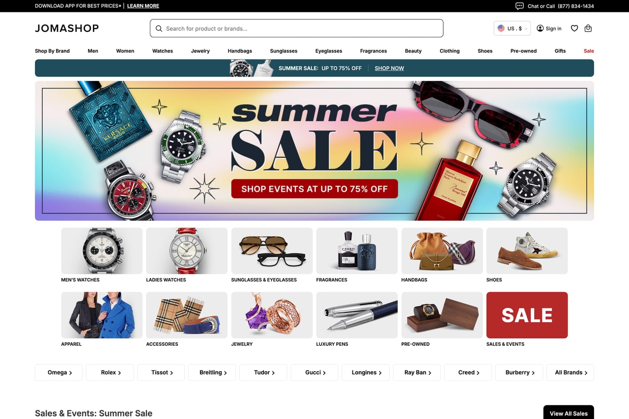 Jomashop homepage