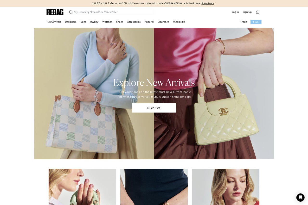 Rebag homepage