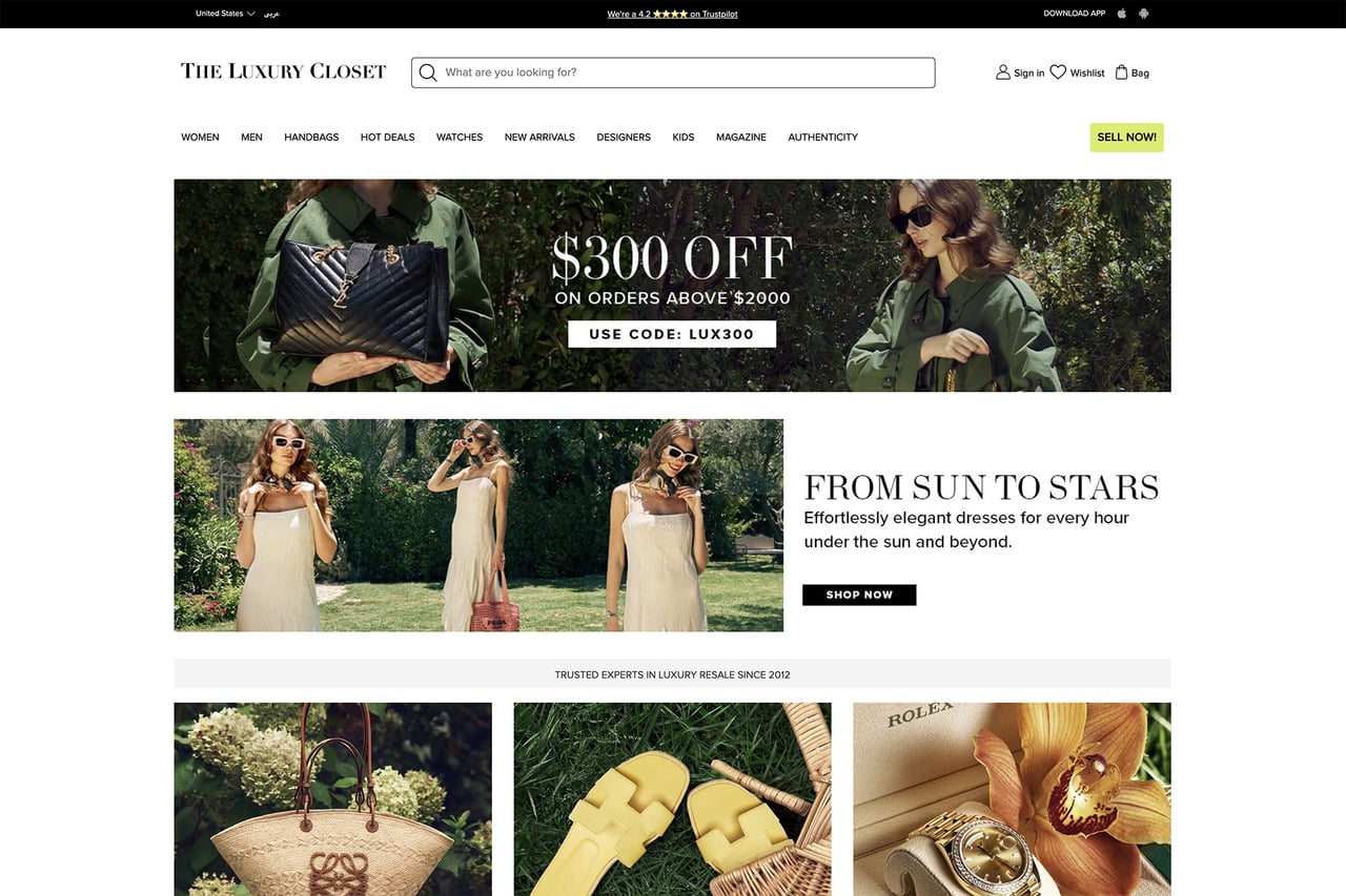 The Luxury Closet homepage