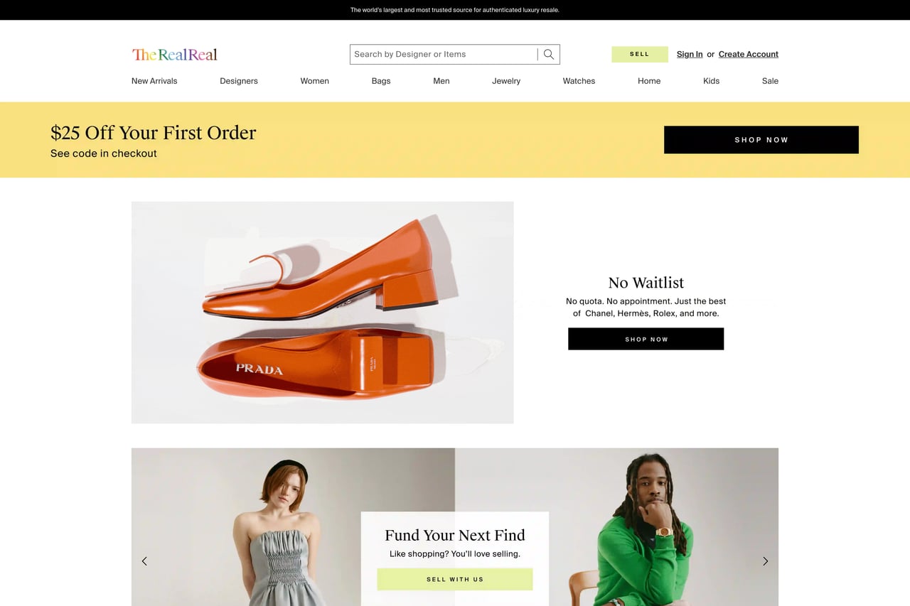 The RealReal homepage