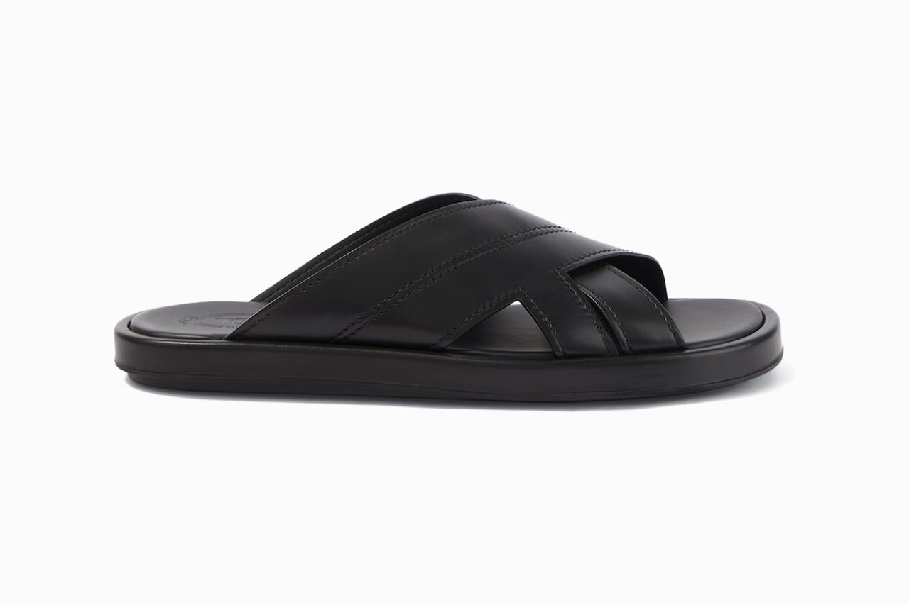 best slides men tods leather crossover slides - Luxe Digital