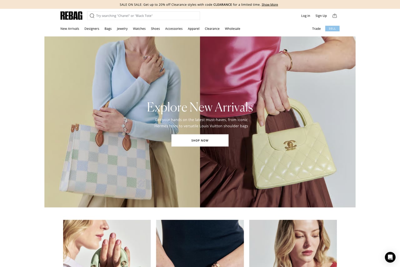 Rebag homepage