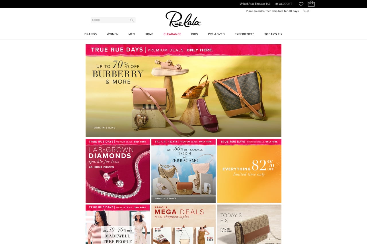 Rue La La homepage