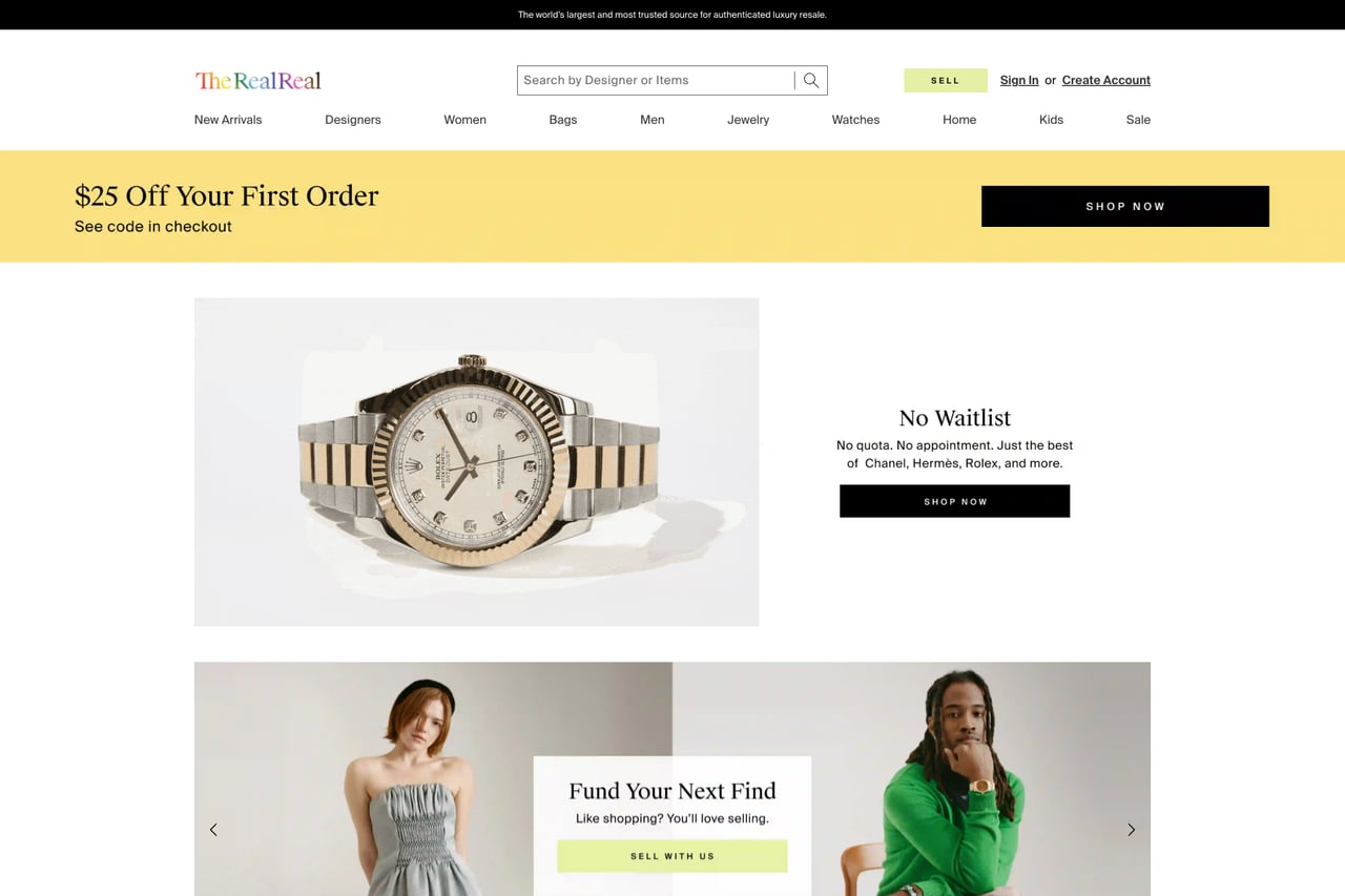 The RealReal homepage