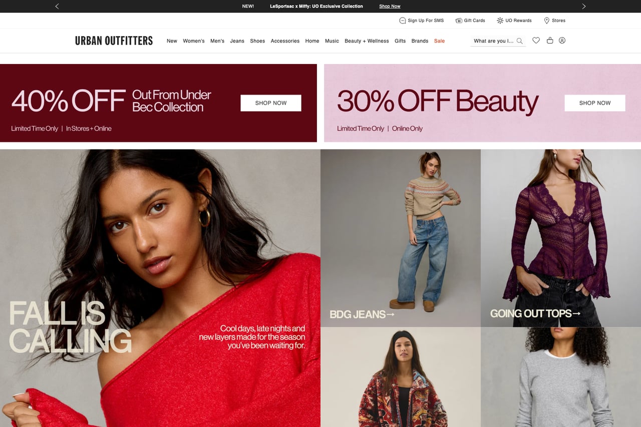 Urban Outfitters homepage