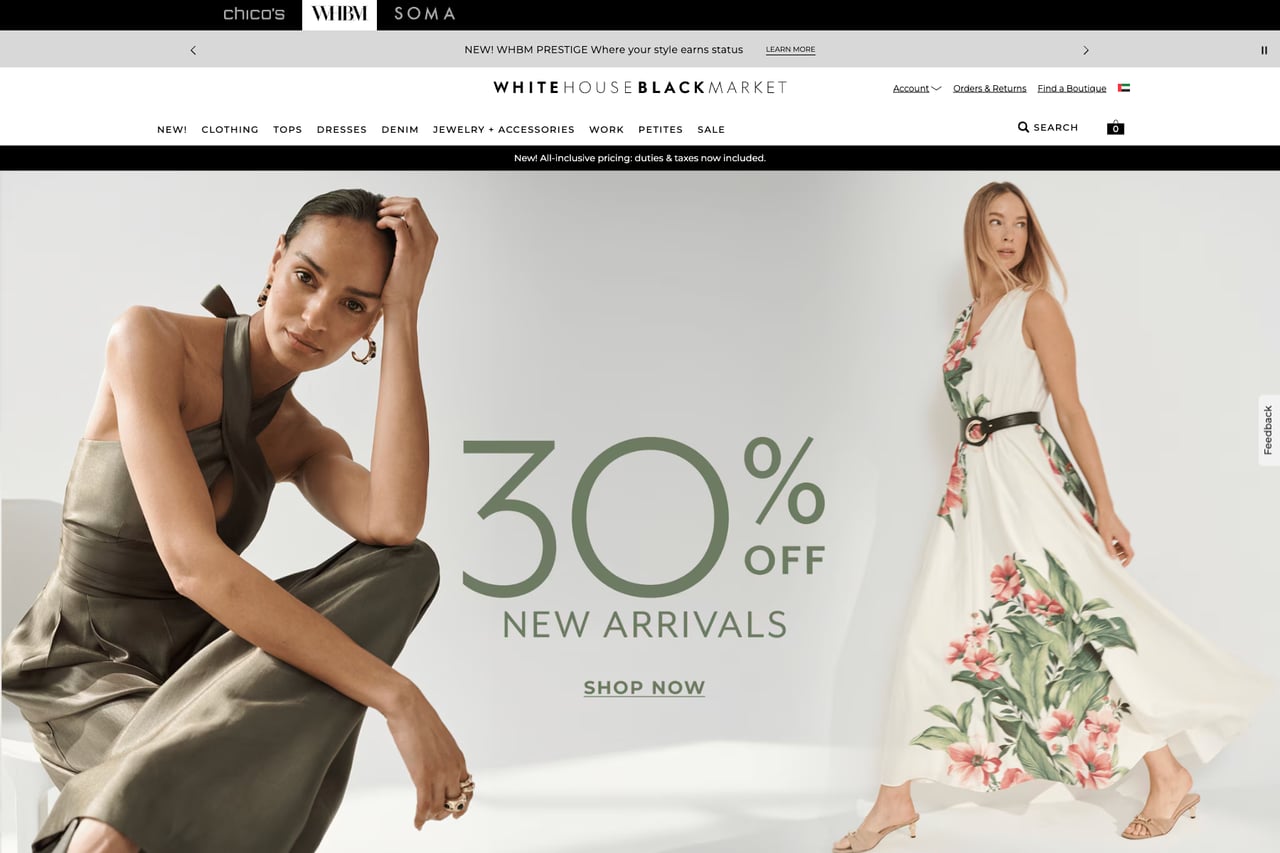 White House Black Market homepage