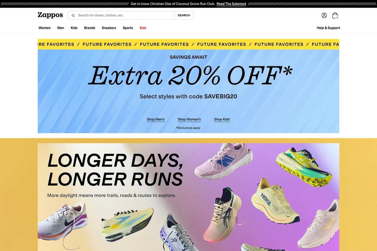 Zappos homepage