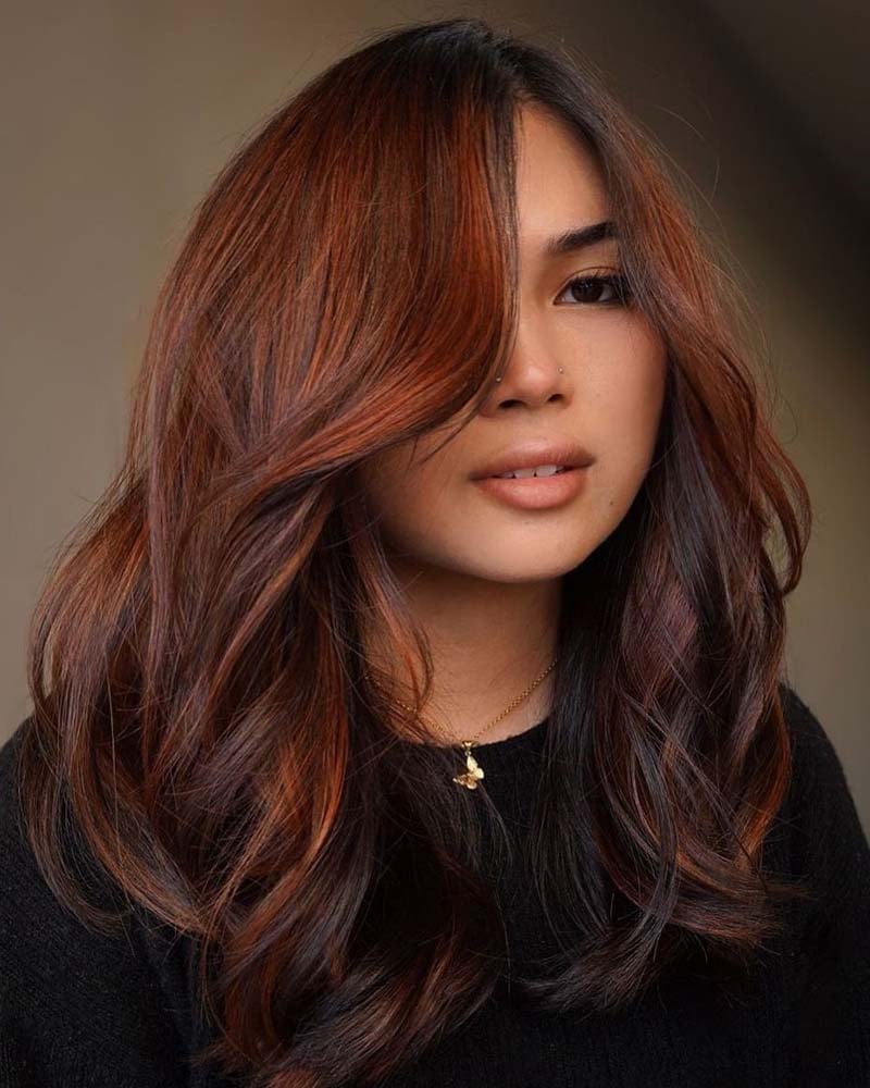 black hair highlights black and auburn hair color - Luxe Digital