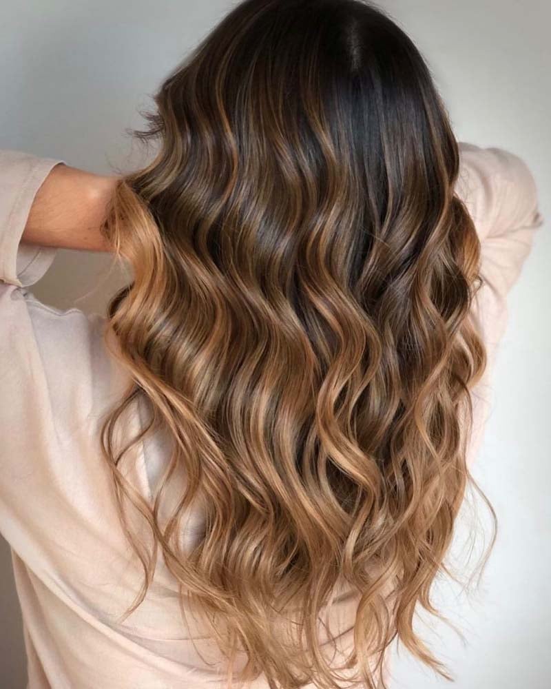 black hair highlights brown and caramel blonde highlights- Luxe Digital