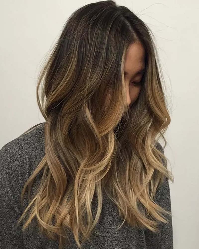 black hair highlights caramel blonde ombre highlights - Luxe Digital