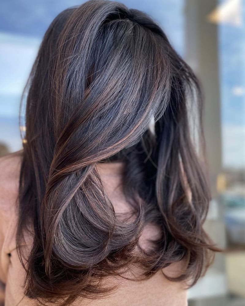 black hair highlights mocha hair with light brown highlights - Luxe Digital