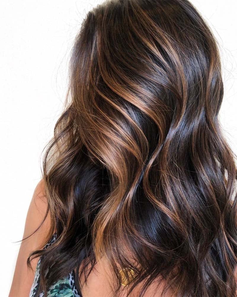 black hair highlights mocha hair with light brown highlights - Luxe Digital