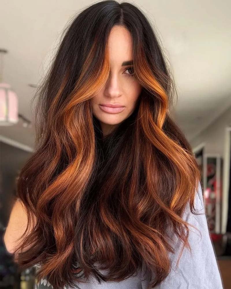 black hair highlights peachy blonde highlights - Luxe Digital