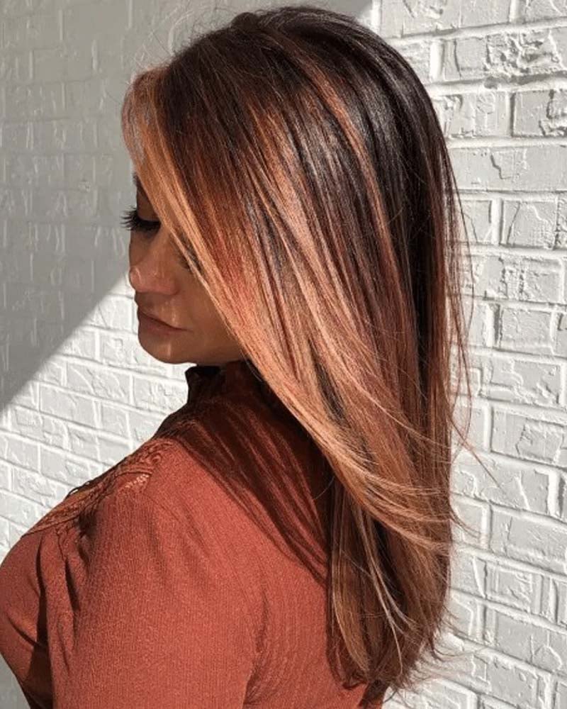 black hair highlights peachy blonde highlights - Luxe Digital