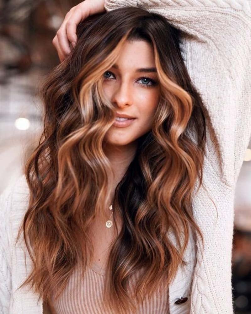 black hair highlights peachy blonde highlights - Luxe Digital