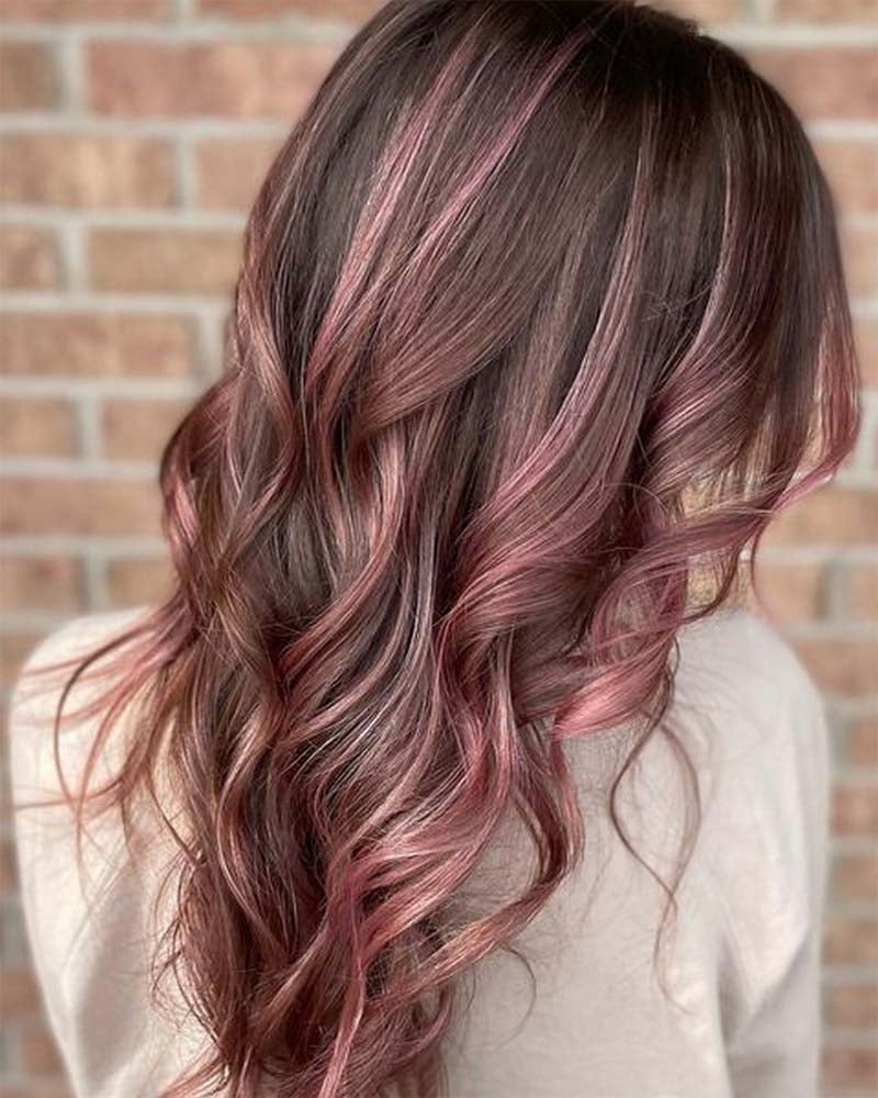 black hair highlights rose gold highlights on dark hair - Luxe Digital