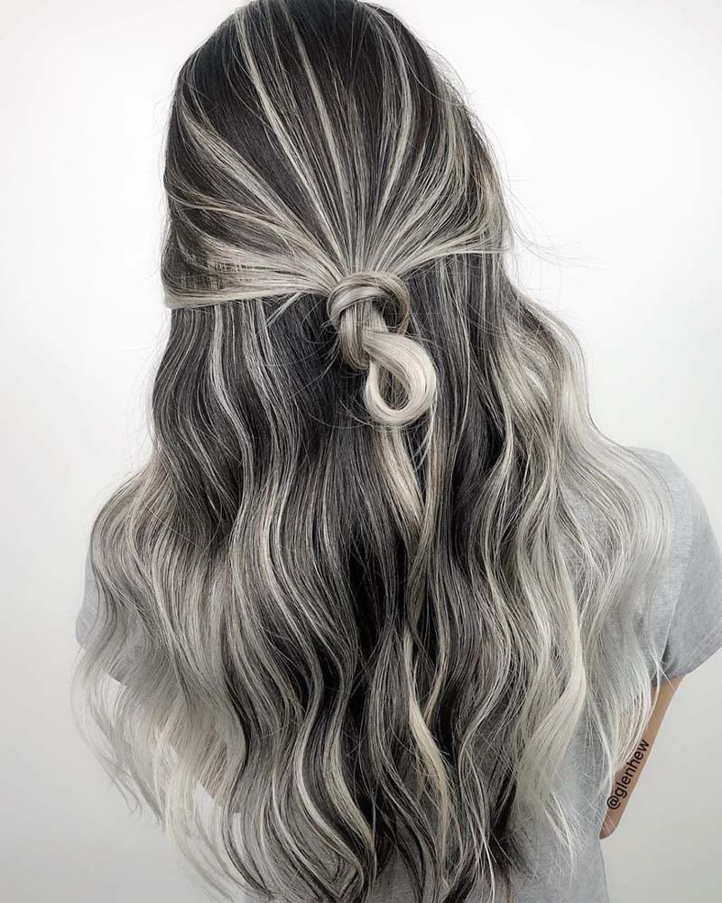 black hair with ash highlights - Luxe Digital