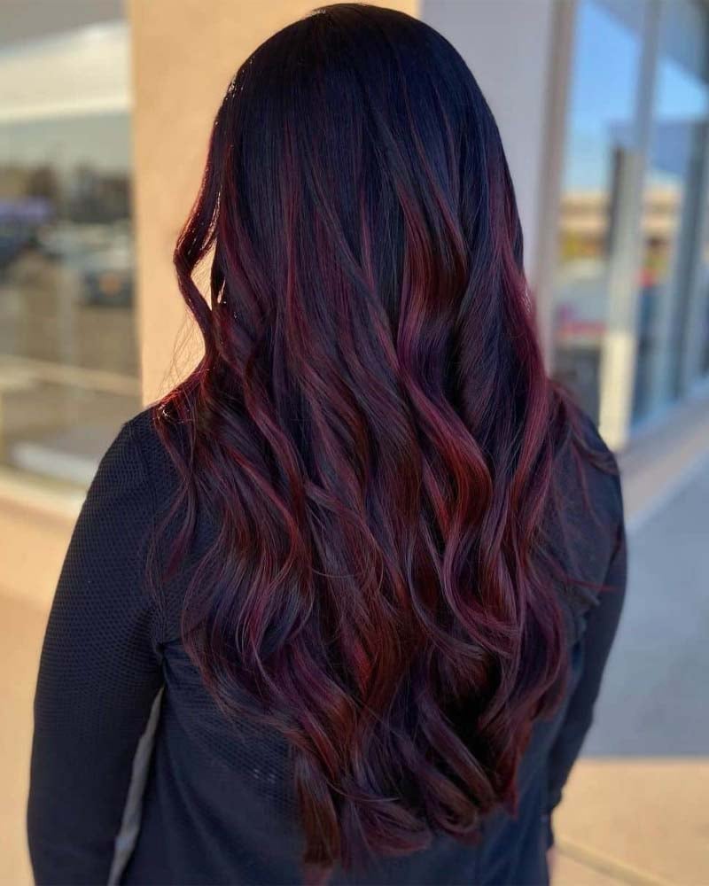 black hair with burgundy highlights1 - Luxe Digital
