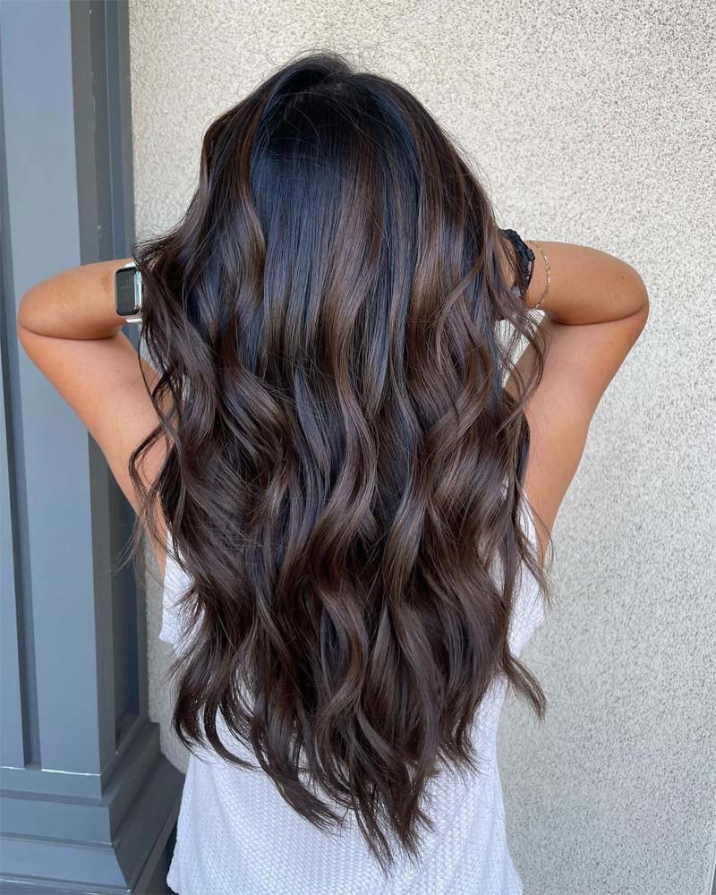 black hair with chestnut highlights - Luxe Digital