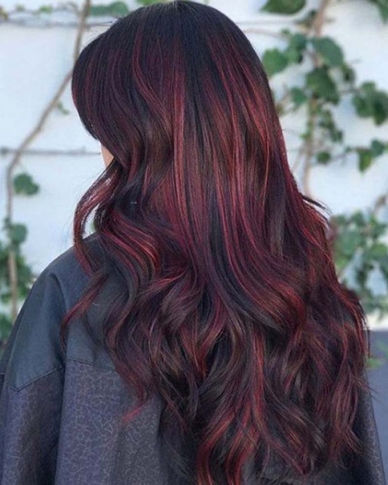 black hair with dark red highlights - Luxe Digital