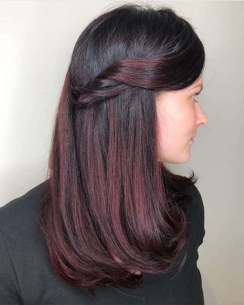 black hair with dark red highlights - Luxe Digital