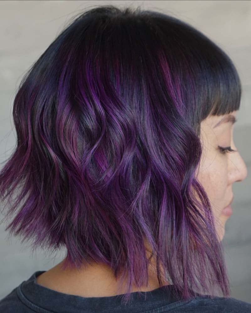 black hair with deep purple highlights - Luxe Digital