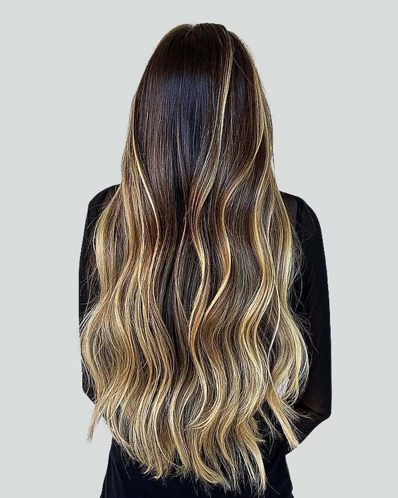 black hair with honey blonde highlights - Luxe Digital