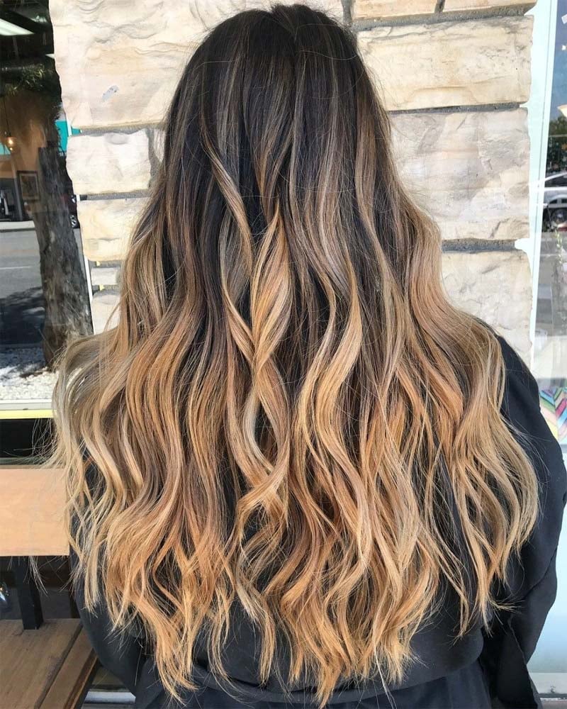 black hair with honey highlights - Luxe Digital