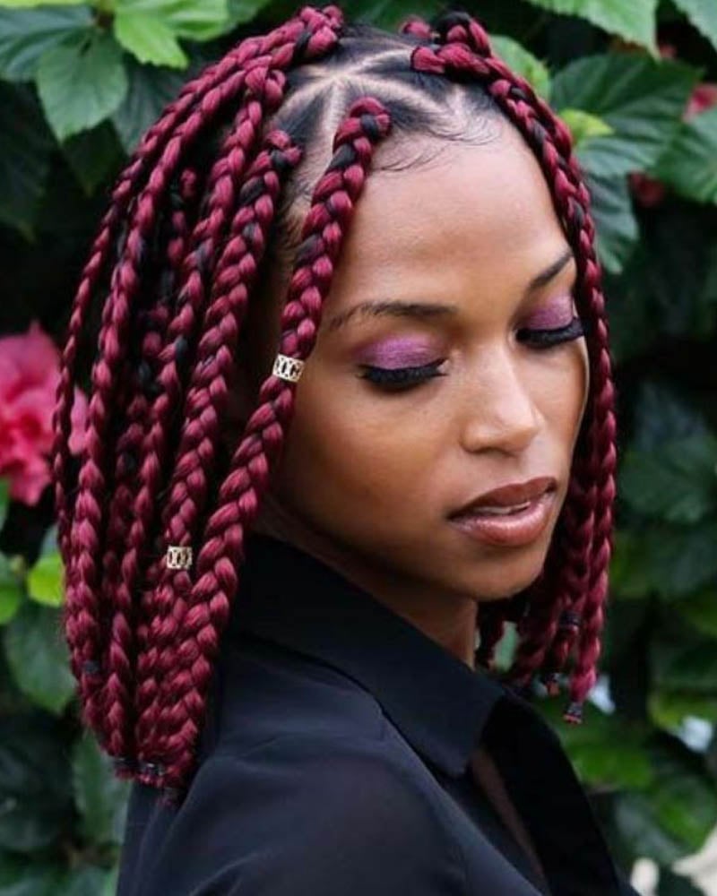 black women short hairstyles short maroon tresses Luxe Digital
