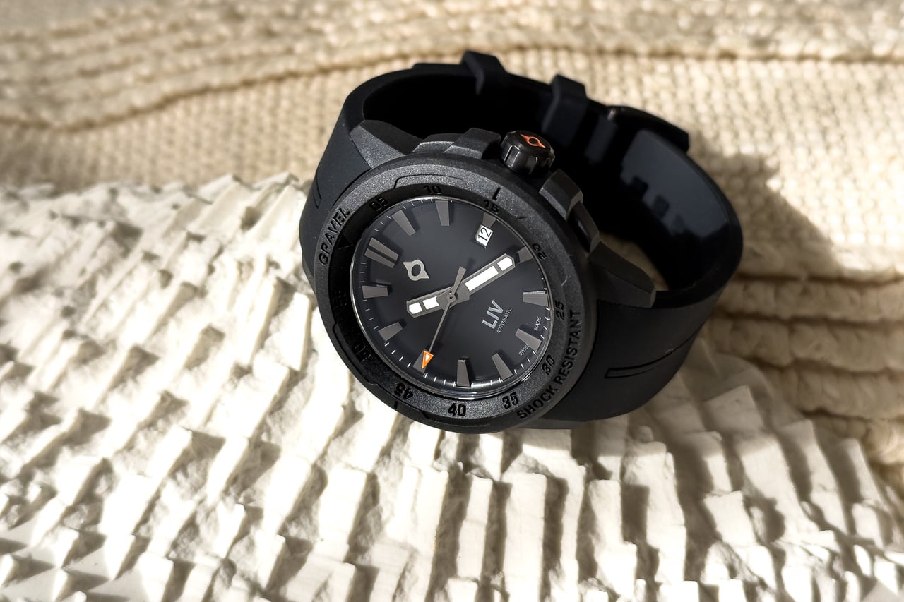 LIV Gravel 001 Stealth Auto Swiss automatic watch quality and finish - Luxe Digital